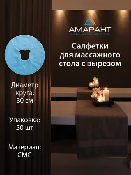 Салфетки для массажного стола с вырезом d30, голубая, 50 шт
