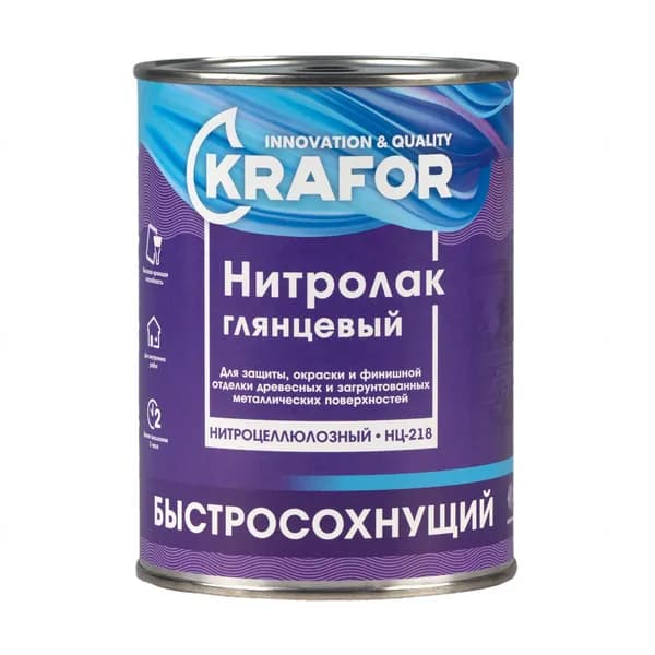 Нитролак Krafor НЦ-218, глянцевый, быстросохнущий, 0.7 кг