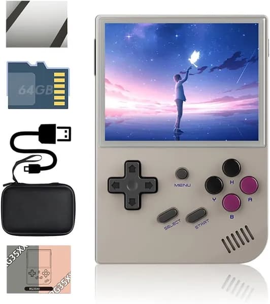 Портативная игровая консол Anbernic RG35XX,3,5" OCA 640*480 Linux-система,Поддерживает телевизионный выход HDMI(32GB TF card) с переносным футляром серый