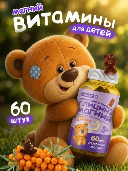Магний и Глицин для детей, витамины для детей, Consumed, 60 жевательных пастилок