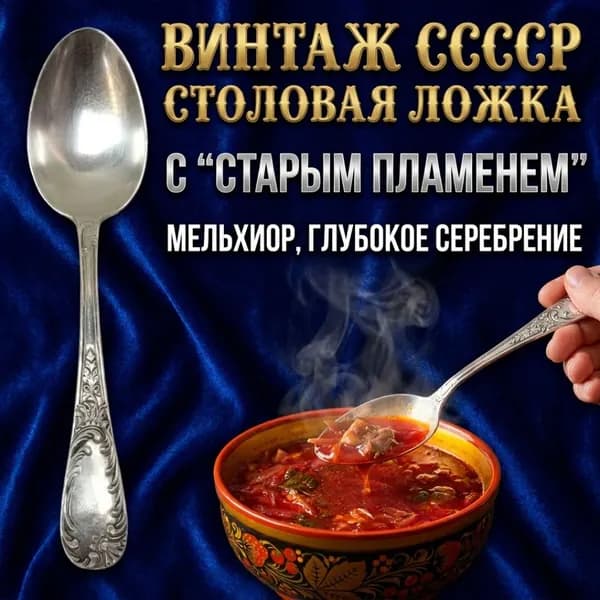 Винтажная ложка столовая Старое Пламя Кольчугино, мельхиор. СССР.