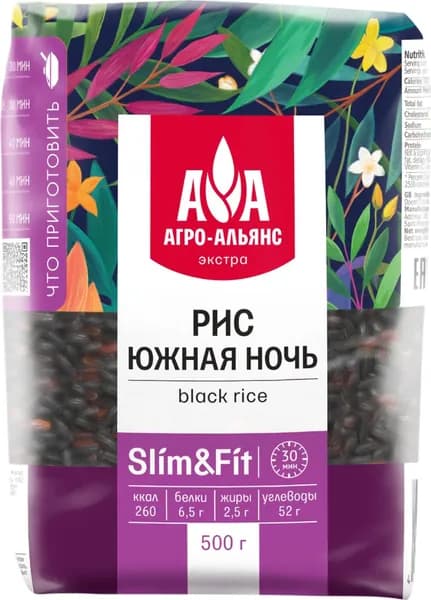 Рис черный Южная ночь нешлифованный Агро-Альянс 500 г