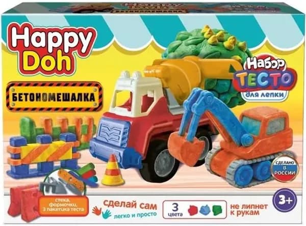 Тесто для лепки цветное "Бетономешалка", игровой набор для детского творчества и развития мелкой моторики, 3 цвета + формочки и аксессуары