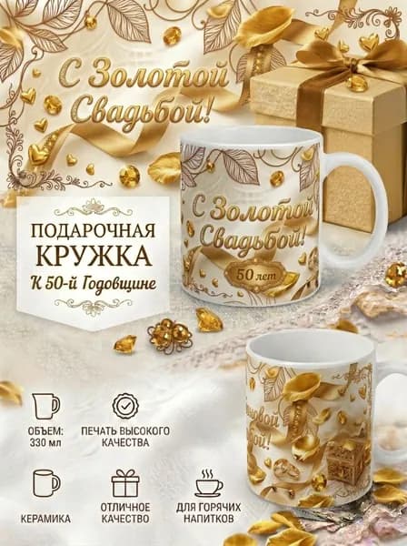 Кружка Подарочная Годовщины свадьбы , Золотая свадьба (50 лет)