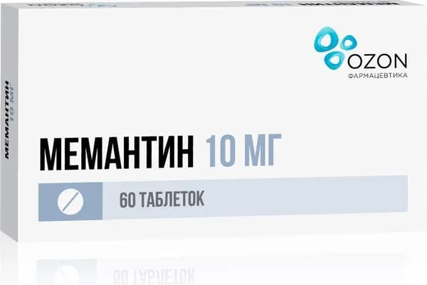 Мемантин, таблетки покрытые пленочной оболочкой 10 мг, 60 шт.