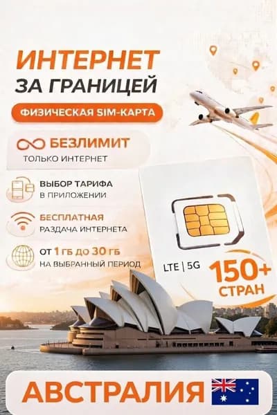 Туристическая SIM-карта для путешествий в Австралию сим карта для телефона, смартфона, планшета, интернет за границей 5G LTE 4G, Турсим (Австралия)