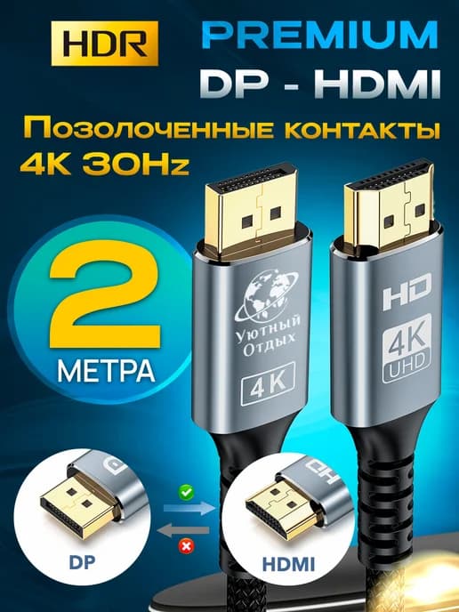 Кабель DP-HDMI 4K - 2 метра