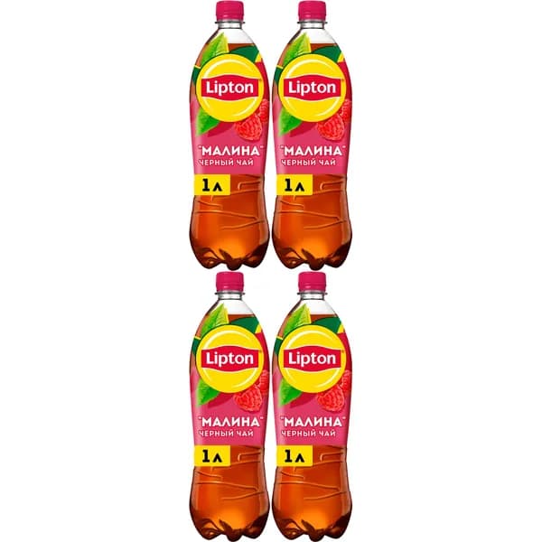 Холодный чай Lipton черный малина 1 л, набор: 4 штуки