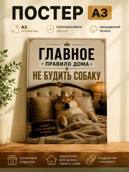 Смешной постер с собакой прикольный подарок собачнику
