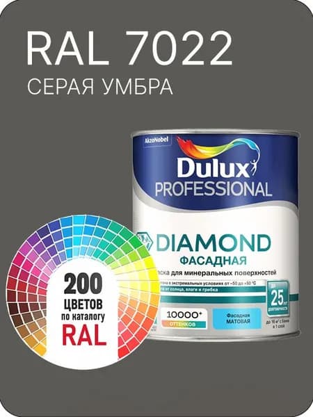 Краска для минеральных и деревянных фасадов Dulux Diamond цвет серая умбра Ral 7022 0.8 л.