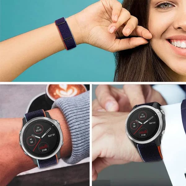 Ремешок для часов Garmin Fenix 7S из нейлона с застёжкой-липучкой, ширина 20 мм, цвет тёмно-синий