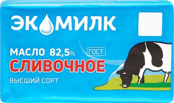 Масло сливочное ЭКОМИЛК 82,5% высший сорт, без змж, 180г2шт