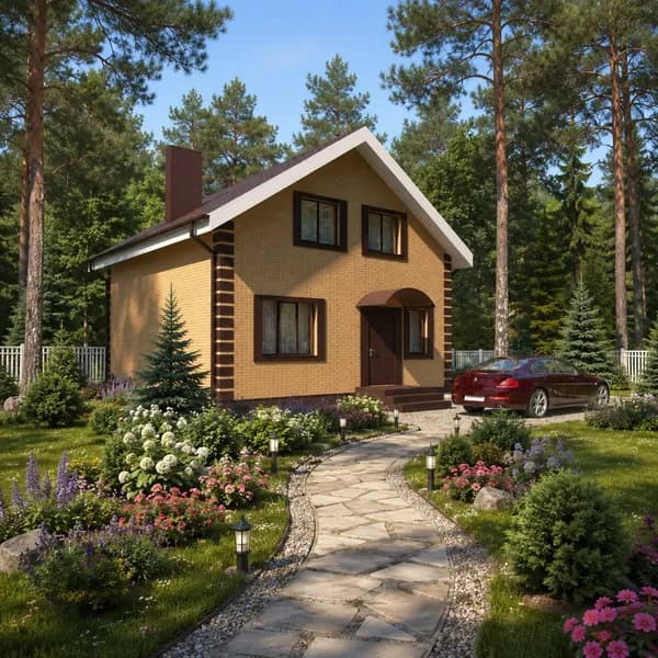 96,8 м2 - Проект для ипотеки и строительства дома 15-0018А (8,31*8,31 м, газобетонный блок 400 мм, облицовочный кирпич)