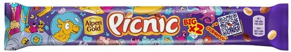 Батончик Picnic Big с арахисом, изюмом и карамелью шоколадный, 76г