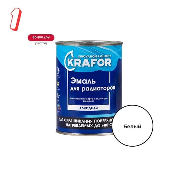 Алкидная эмаль для радиаторов белая 0.9 кг 6 26312, (набор из 1 шт)