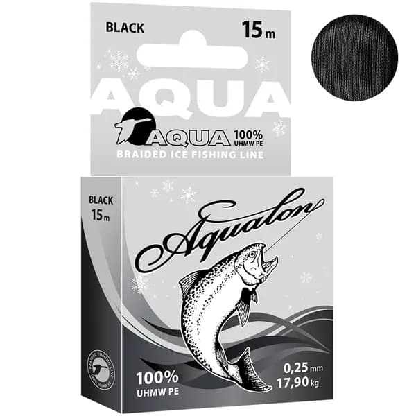 Плетеный шнур AQUA AQUALON зимний 15м 0,25мм, Black