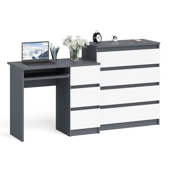 Стол компьютерный с ящиками МС-6 правый с комодом МК800 4 ящика Мори цвет графит/белый