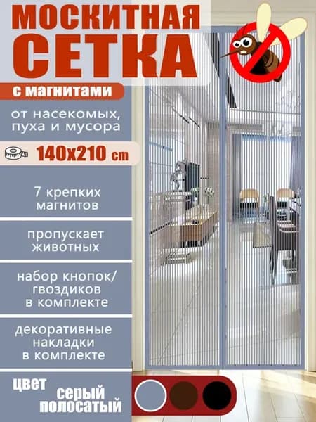 Москитные сетки с магнитами на двери 140x210