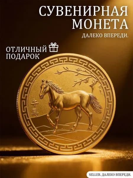 Подарочная, сувенирная монета, символ Лошади