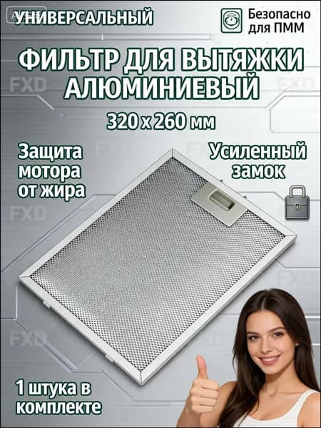 Жировой фильтр для вытяжки алюминиевый 320x260 мм 1 шт. Сетчатый металлический жироуловитель для кухонной вытяжки серебристый