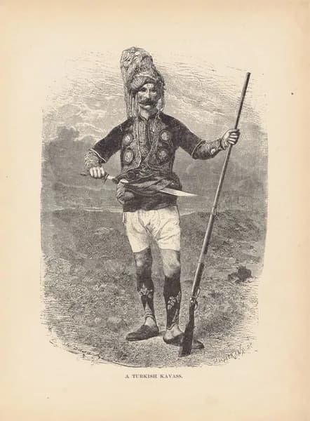 Турецкий кавас (страж, лучник). Антикварная гравюра (ксилография). США, 1892 г.