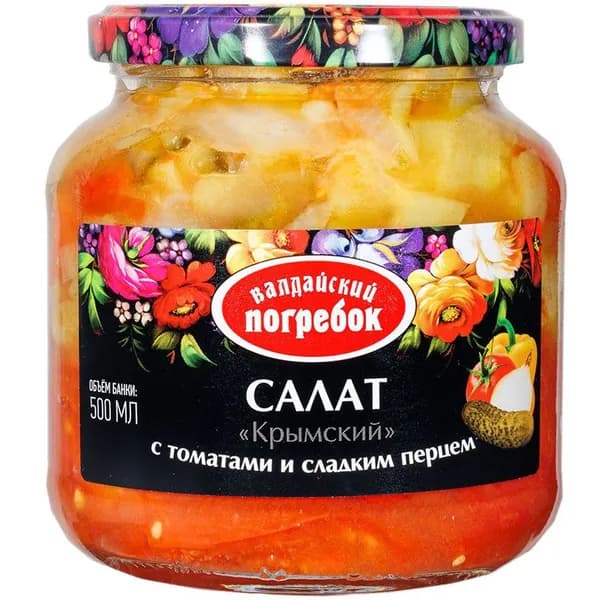 Салат Валдайский погребок Крымский с томатами, соленым огурцом и сладким перцем, 500 мл