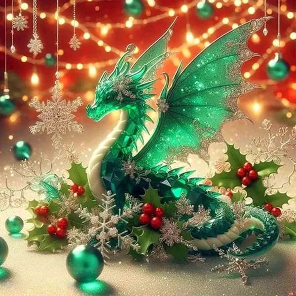 Диамантная картина Бамбуковый дракон 45 45 см, 5D, с частичным AB-стразами