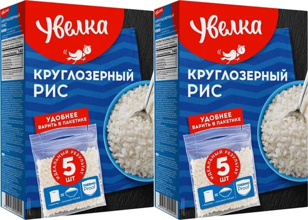 Рис Увелка круглозерный в варочных пакетиках 80 г х 5 шт, комплект: 2 упаковки по 400 г