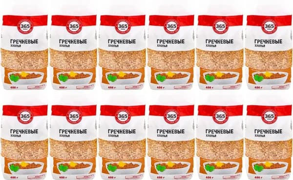 Хлопья 365 Дней Гречневые, комплект: 12 упаковок по 400 г
