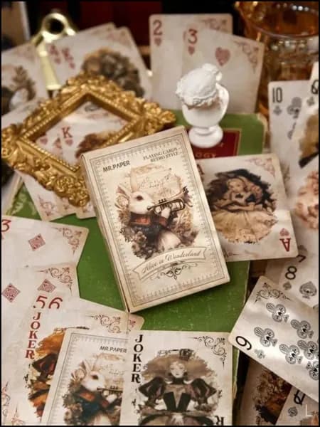 Игральные карты Алиса, колода 54 карты с художественными иллюстрациями из Алисы в Стране чудес, для покера, коллекционирования и уютных игровых вечеров