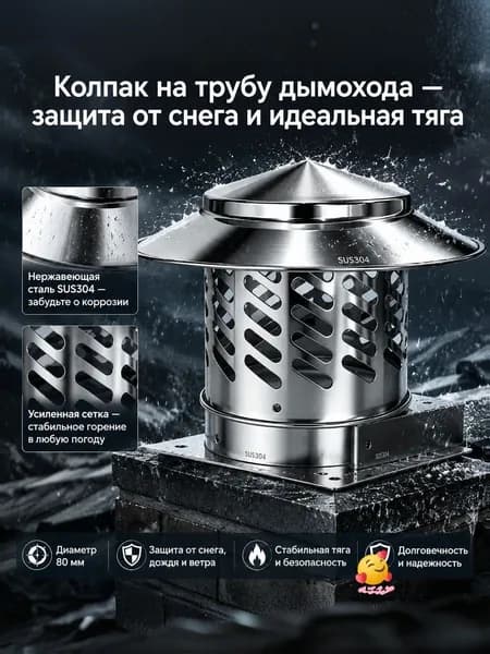 Колпак на дымоход нержавеющий SUS304, зонт для вытяжной трубы 80 мм-дефлятор вентиляционный жаростойкий, для печи и камина