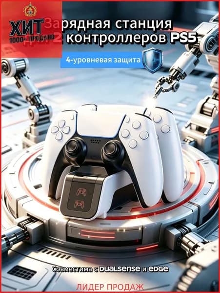 Зарядная док-станция для 2 контроллеров PS5 DualSense / DualSense Edge с быстрая зарядка, индикатором и защитой
