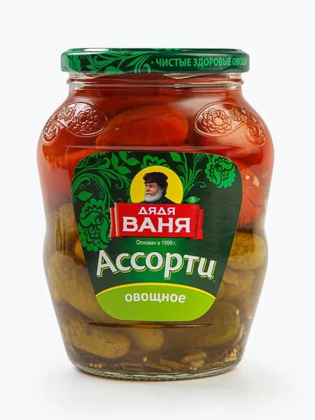 Ассорти Дядя Ваня из маринованных томатов и огурцов, 680 г
