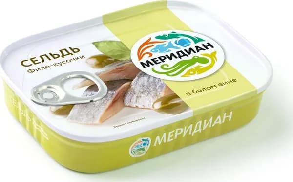 Сельдь Меридиан "В белом вине", филе-кусочки, 115 г