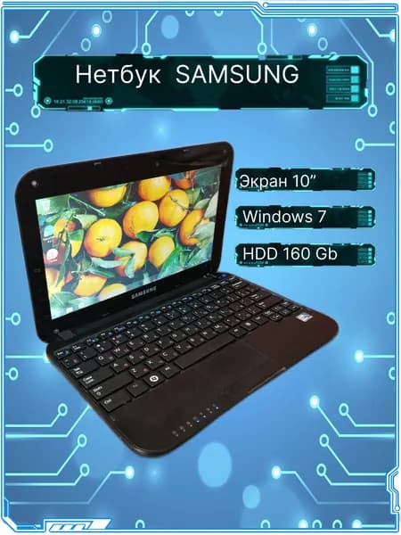 Samsung Ноутбук 10.1", Intel Atom N450, RAM 1 ГБ, HDD 160 ГБ, черный
