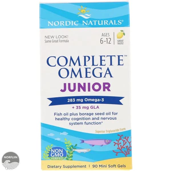Nordic Naturals, Complete Omega, Омега-3 для детей от 6 до 12 лет, со вкусом лимона, 283 мг, 90 мини-капсул