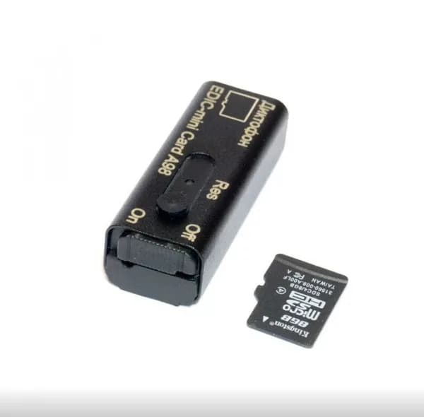 Диктофон Edic-mini CARD A98 очень маленький; режим активации по голосу VAS; поддержка карт памяти до 256 Гб