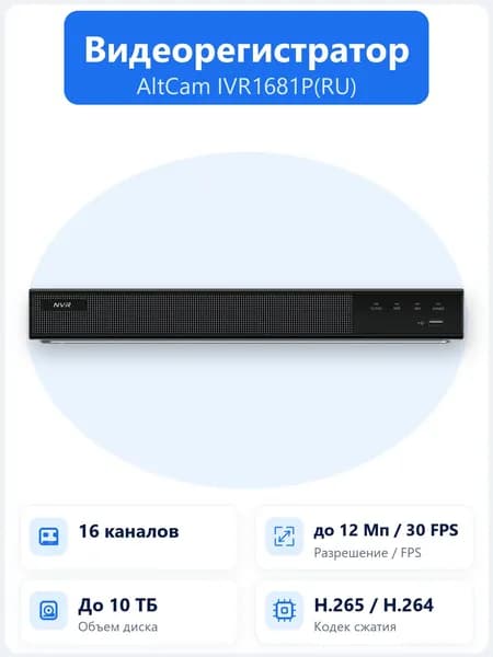 AltCam IVR1681P(RU) 16-ти канальный 12,0Мп PoE IP-регистратор, поток 320мбит