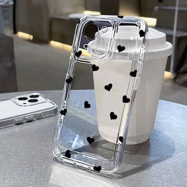 Чехол на Айфон iPhone 16 Pro Max/Айфон 16 Про Макс, с сердечками, прозрачный, с защитой для камеры