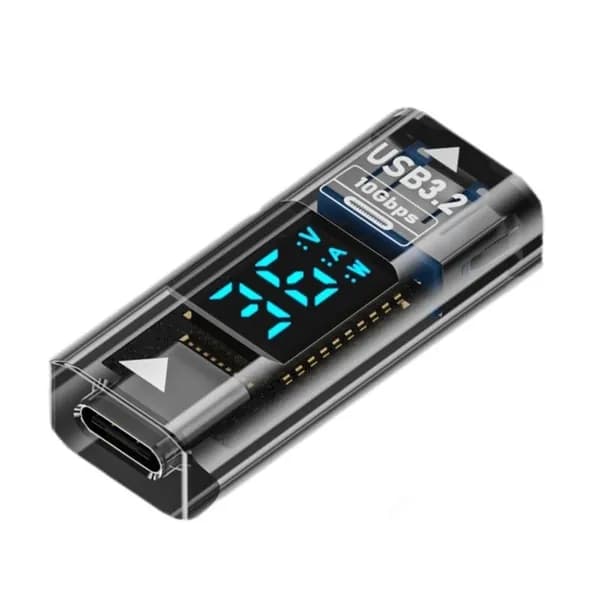 (1 шт) Переходник USB 3.1 Type C мама - USB мама с цифровым дисплеем - серо-черный