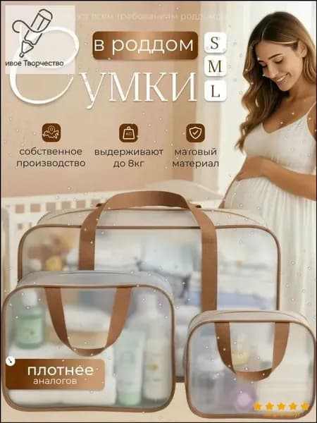 Сумки в роддом прозрачные для беременных набор 3 шт. без наполнения для мамы и малыша