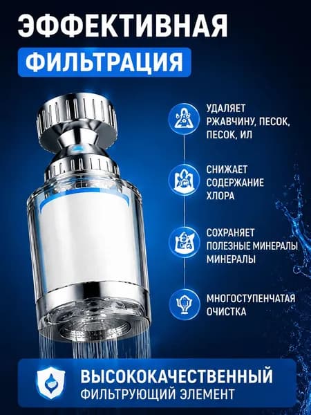 Фильтр-насадка на кран чистая вода всегда, удаляет хлор и примеси, улучшает вкус,
