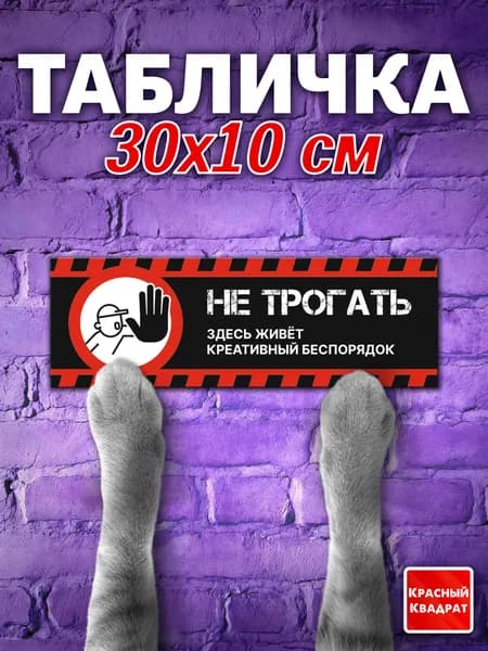 Табличка на дверь прикольная, "Не трогать Здесь живет креативный беспорядок", 30х10 см
