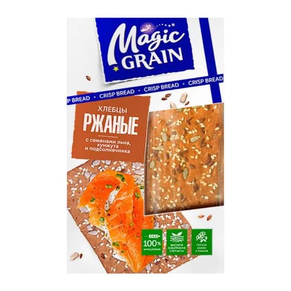 Хлебцы ржаные с семенами льна подсолнечника и кунжута Magic Grain 160г