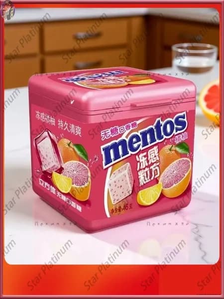 Mentos со вкусом апельсина и грейпфрута 46 грамм, 1 шт жевательная резинка кубиками без сахара