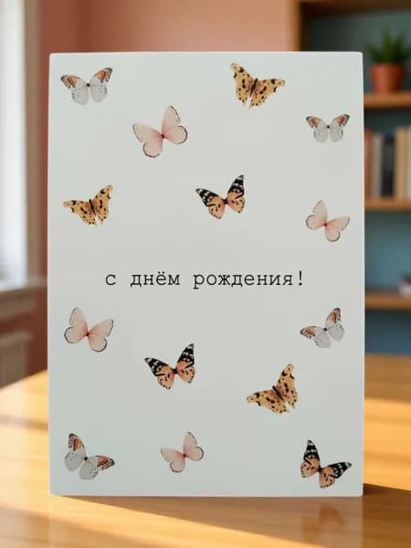 Открытка поздравительная одинарная с крафтовым конвертом "С днём рождения!" 10х15 см