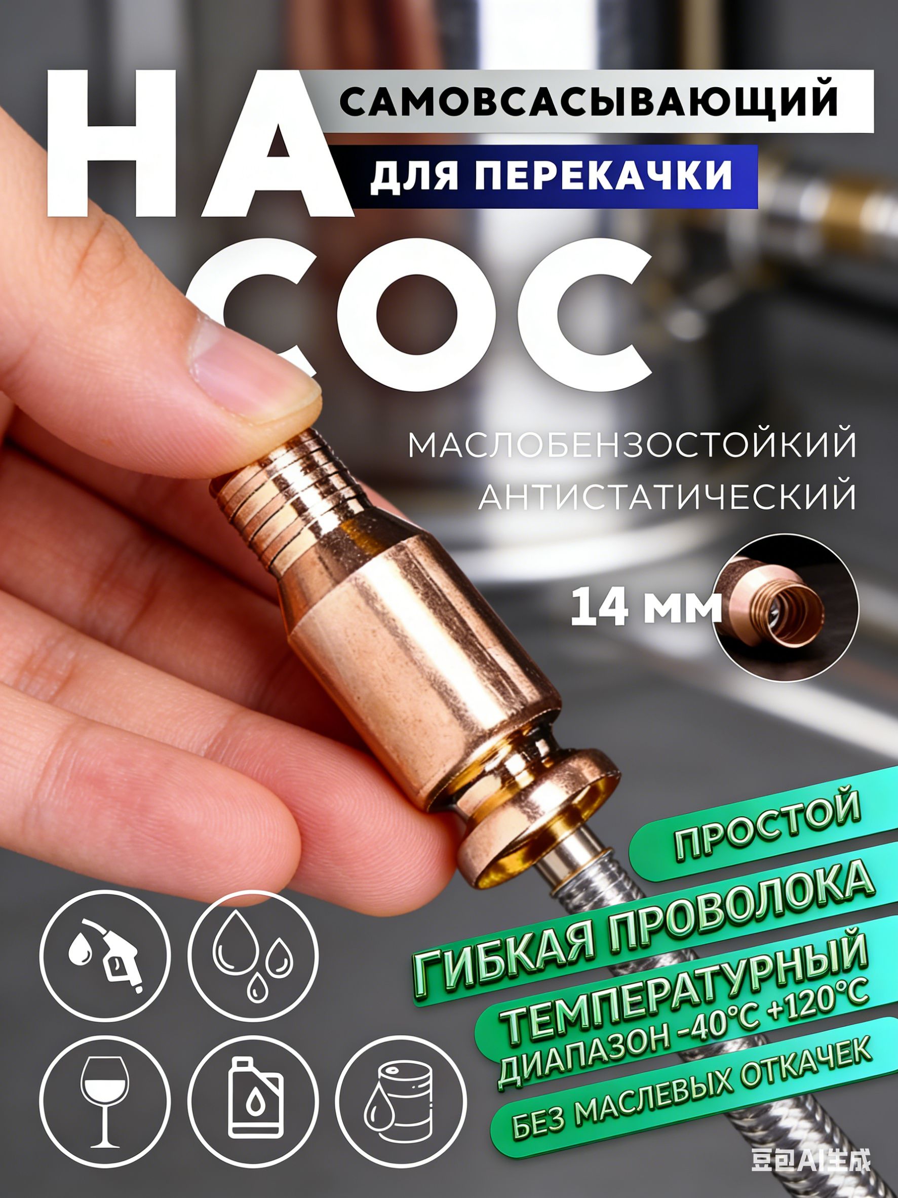 Самовсасывающий насос для перекачки и слива топлива, бензина, воды, жидкостей