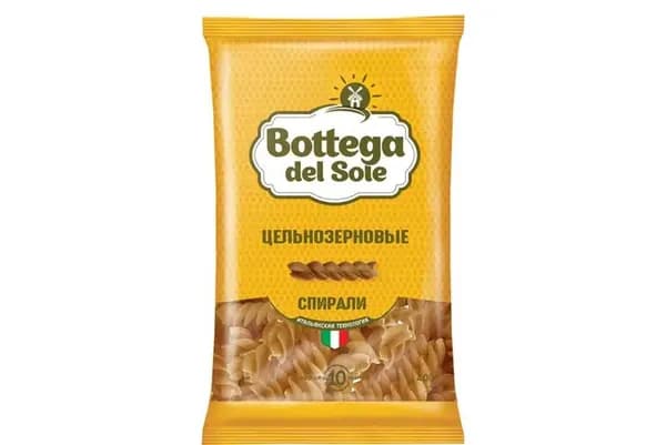 Цельнозерновые Итальянские макароны "Спирали" Bottega del Sole из цельнозерновой муки с большим количеством клетчатки, 400 г