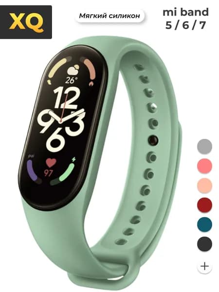 Ремешок для Xiaomi Mi Band 7, 6, 5 (новый дизайн от mi band 7) Подходит для ми бэнд 5, 6, 7 / Тёмно-зеленый
