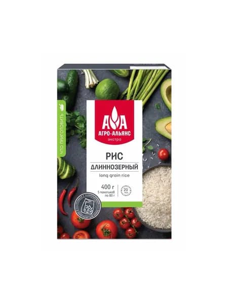 Агро-Альянс Экстра Рис Длиннозерный в пакетиках 5х80гр, 400гр